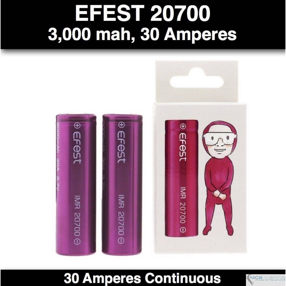 Efest 20700 IMR Flat Purple, 3,000 mah, 30 Amp Continuos
